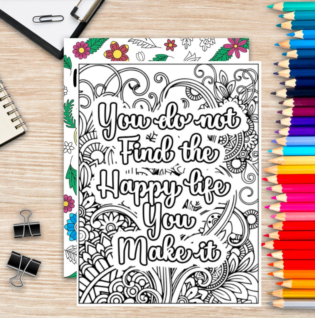 1000 Motivational Quotes Coloring Pages Book Anxiety Relief Adult ...