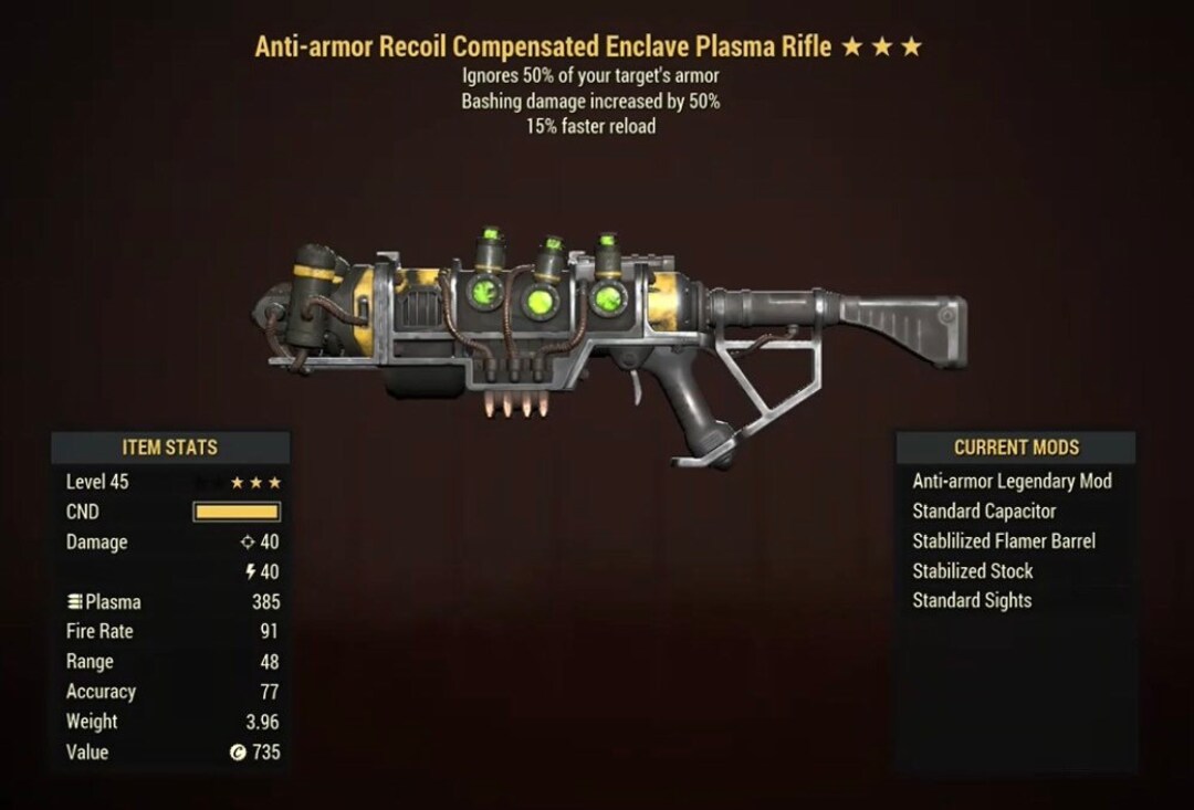 Fallout 76 AA Flamer Enclave Plasma Rifle L45 Xbox Anti Etsy