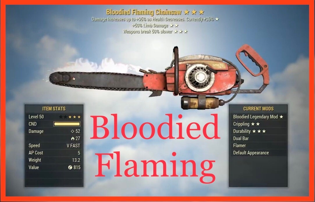 Fallout 76 Bloodied Flaming Chainsaw L50 Xbox Etsy