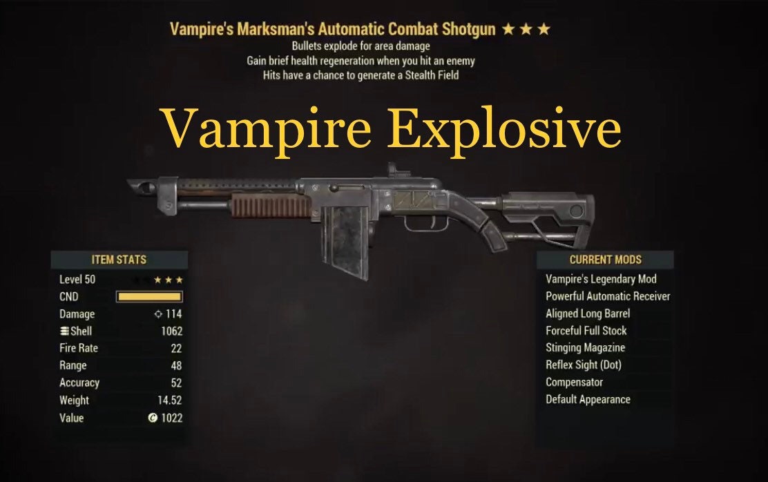 Fallout 76 Vampire Explosive Combat Shotgun L50 Xbox Etsy