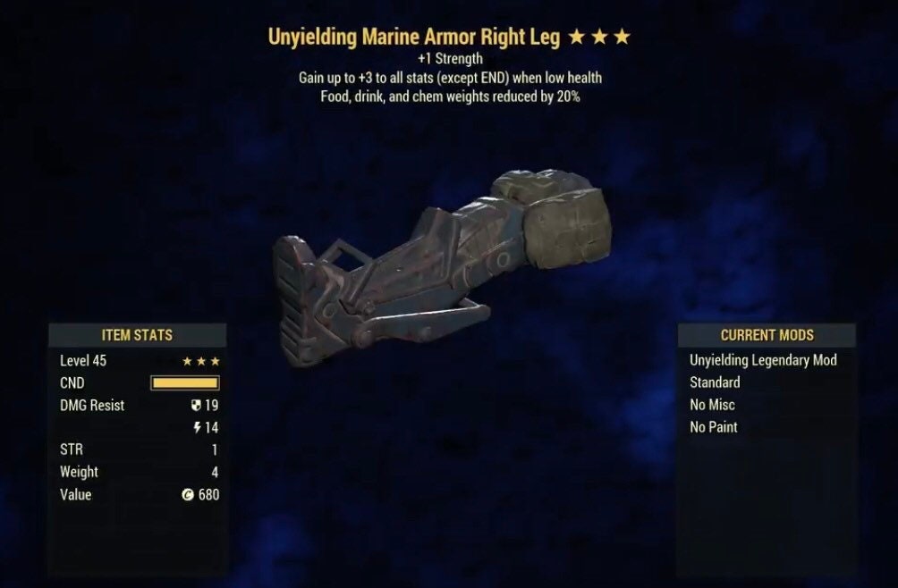 Fallout 76 Unyielding Marine Armor Full Set L45 Xbox Etsy