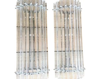 Vintage Murano Italian Crystal Triedo Wall Sconces - Pair
