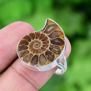 Ammonite Fossil Ring 925 Sterling Silver Ring Genuine Gemstone Bohemian Ring Handmade Silver Jewelry Ring Gift For Her RJS216