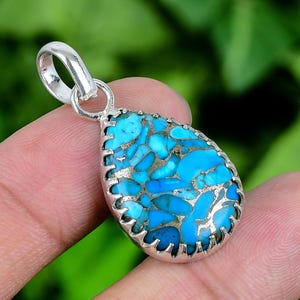 Blazing Blue Copper Turquoise Pendant 925 Sterling Silver Claw Pendant Genuine Copper Turquoise handmade Oval Pendant For Gift SLGRP163