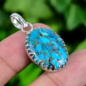 Amazing Blue Copper Turquoise Pendant 925 Sterling Silver Claw Pendant Copper Turquoise Gemstone handmade Oval Pendant For Gift SLGRP159