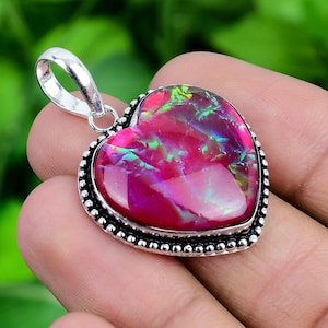 Pink Heart Triplet Opal Pendant 925 Sterling Silver Pendant Pink Fire Triplet Opal Heart Pendant Handmade Silver Jewelry Pendant Lovely Gift