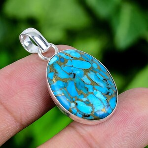 Blue Copper Turquoise Pendant 925 Sterling Silver Pendant Genuine Copper Turquoise Gemstone handmade Oval Pendant For Gift SLGRP160