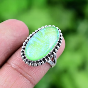 Green Triplet Fire Opal Ring 925 Sterling Silver Ring Statement Gemstone Bohemian Ring Handmade Silver Jewelry Ring Gift For Her RJS14