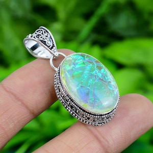 Triplet Fire Opal Pendant 925 Sterling Silver Pendant Aqua Fire Triplet Opal Pendant Handmade Silver Jewelry Vintage Pendant For Gift