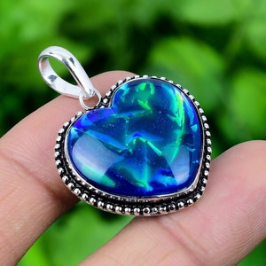 Blue Heart Triplet Opal Pendant 925 Sterling Silver Pendant Blue Triplet Opal Heart Pendant Handmade Silver Jewelry Pendant Lovely Gift