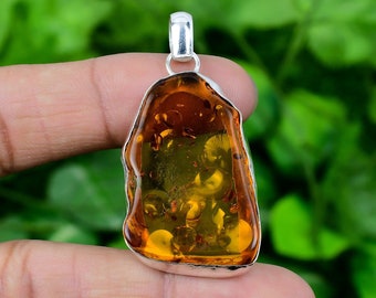 Amber Pendant Baltic Amber 925 Sterling Silver Vintage Style Pendant Baltic Amber Gemstone handmade Free Shape Pendant Gift For Her