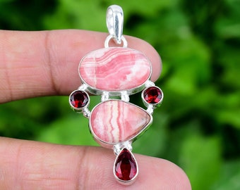 Sterling Silver Garnet & Rhodochrosite Necklace Sterling Silver Garnet & Rhodochrosite Necklace