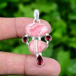 Rhodochrosite Pendant, Garnet 925 Sterling Silver Pendant Rhodochrosite Genuine Gemstone Pendant Handmade Jewelry For Gift 2.0" PJS267