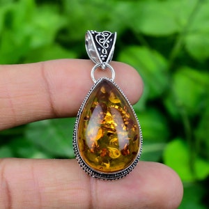 Amber Pendant Baltic Amber 925 Sterling Silver Vintage Style Pendant Baltic Amber Gemstone handmade Teardrop Pendant Amazing Gift For Her