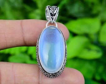Milky Fire Opal 925 Sterling Silver Pendant: Handmade Vintage Style Jewelry