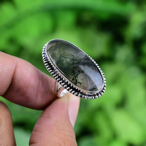 Moss Agate Ring 925 Sterling Silver Ring Moss Agate Genuine Gemstone Bohemian Ring Handmade Silver Jewelry Ring Gift For Her RJS10