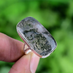 Moss Agate Ring 925 Sterling Silver Ring Moss Agate Genuine Gemstone Bohemian Ring Handmade Silver Jewelry Ring Gift For Her RJS62