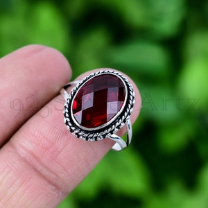 Red Garnet Filigree Ring, 925 Sterling Silver Oval Cut Gemstone Jewelry, Handmade Bohemian Statement Ring, Valentine Gift For Her