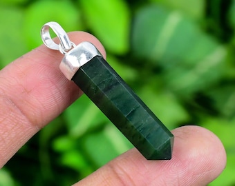 Nephrite Jade Pendant Healing Crystal Point Green Nephrite Jade Genuine Gemstone Pendant 925 Sterling Silver Jewelry For Gift SLGRP145