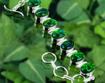Green Triplet Fire Opal Bracelet, 925 Sterling Silver Gemstone Jewelry, Handmade Bohemian Bracelet for Halloween Gift