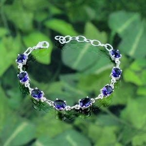 Tanzanite Bracelet 925 Sterling Silver Bracelet Tanzanite Gemstone Handmade Silver Jewelry Bracelet Gift For Her SLGRB47