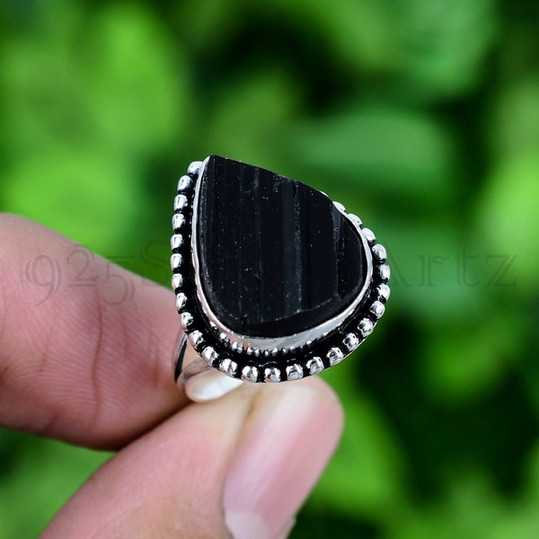 Anillo de turmalina negra, plata de ley 925, turmalina negra auténtica, anillo llamativo hecho a mano, regalo para ella RJS641