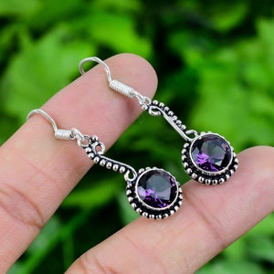 Faceted Amethyst Earring 925 Sterling Silver Earring Amethyst Gemstone Handmade Silver Jewelry Earring 2.0&quot; Inches Long