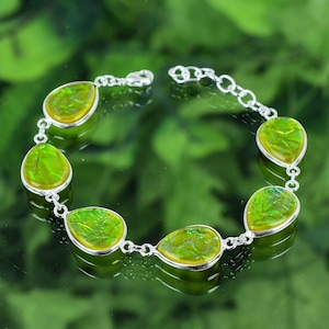Green Triplet Fire Opal Bracelet 925 Sterling Silver Bracelet Triplet Fire Opal Gemstone Handmade Silver Jewelry Bracelet For Gift SLGRB38
