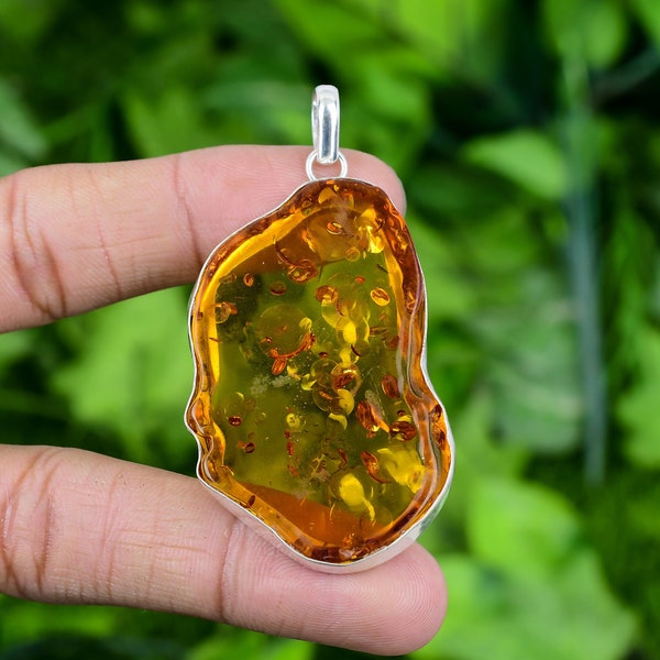 Amber Pendant Baltic Amber 925 Sterling Silver Bohemian Art Pendant Baltic Amber Gemstone handmade Free Shape Pendant Gift For Her GRP67