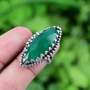 Faceted Green Onyx Ring 925 Sterling Silver Ring Green Onyx Genuine Gemstone Bohemian Ring Handmade Silver Jewelry Ring Gift For Her RJS15