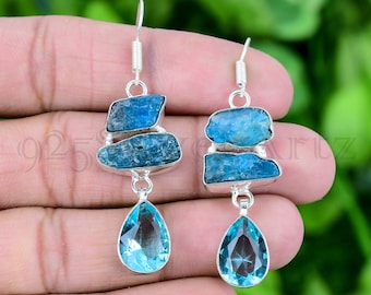 Neon Apatite & Blue Topaz Sterling Silver Drop Earrings