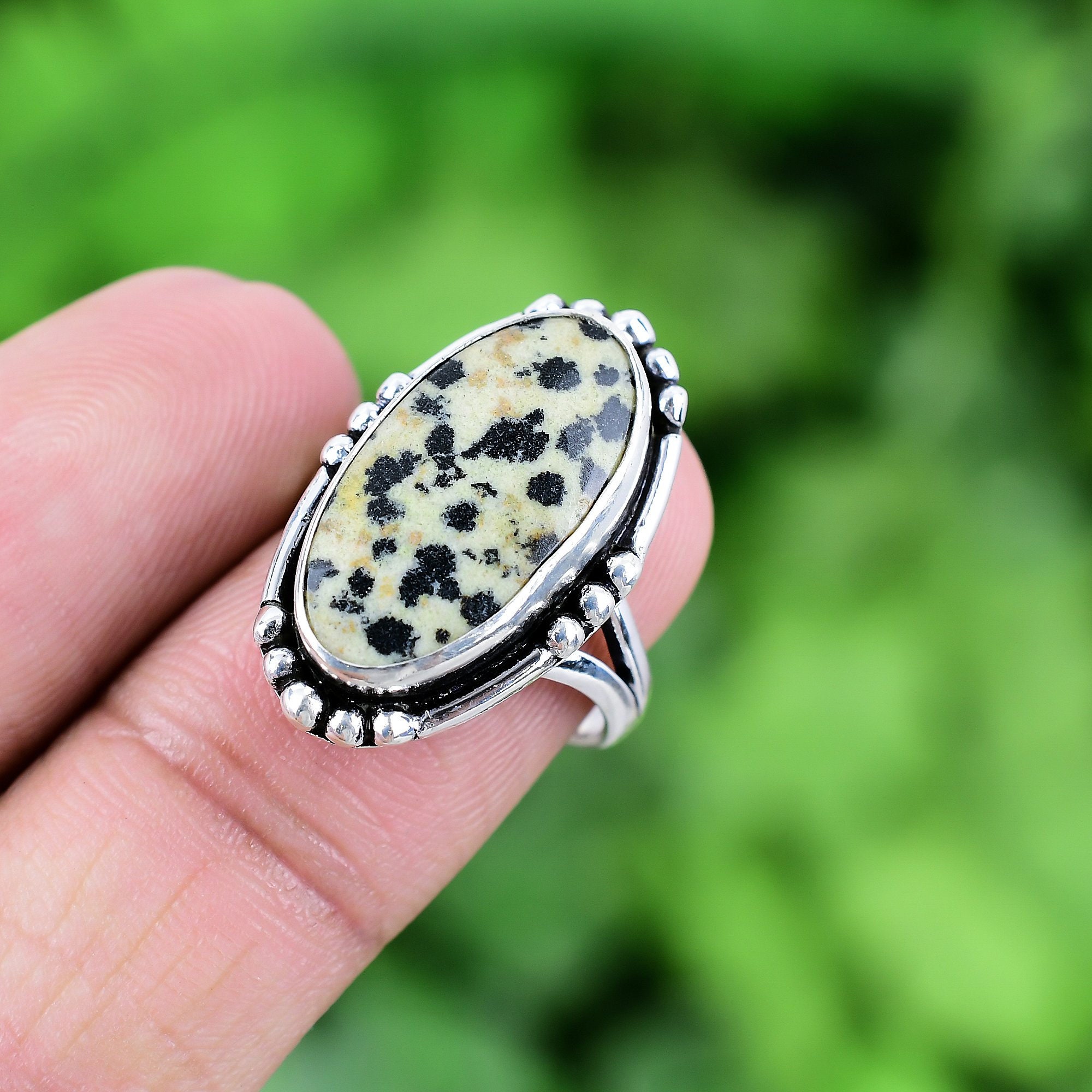 Dalmatian Jasper Ring 925 Sterling Silver Ring Genuine Gemstone Bohemian Ring Handmade Silver Jewelry Ring Gift For Her RJS221
