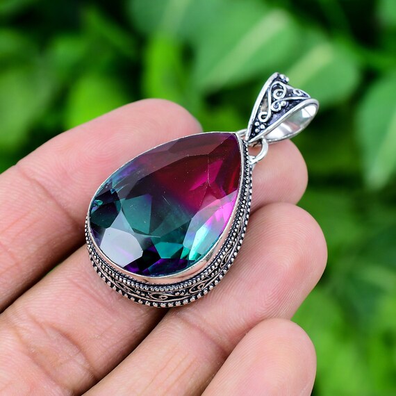 thumbnail image 2 of Love Heart Shaped Watermelon Tourmaline Gemstone Pendant – Lab-Created, Silver Necklace 2 of 4