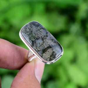 Moss Agate Ring: Handmade 925 Sterling Silver Bohemian Jewelry
