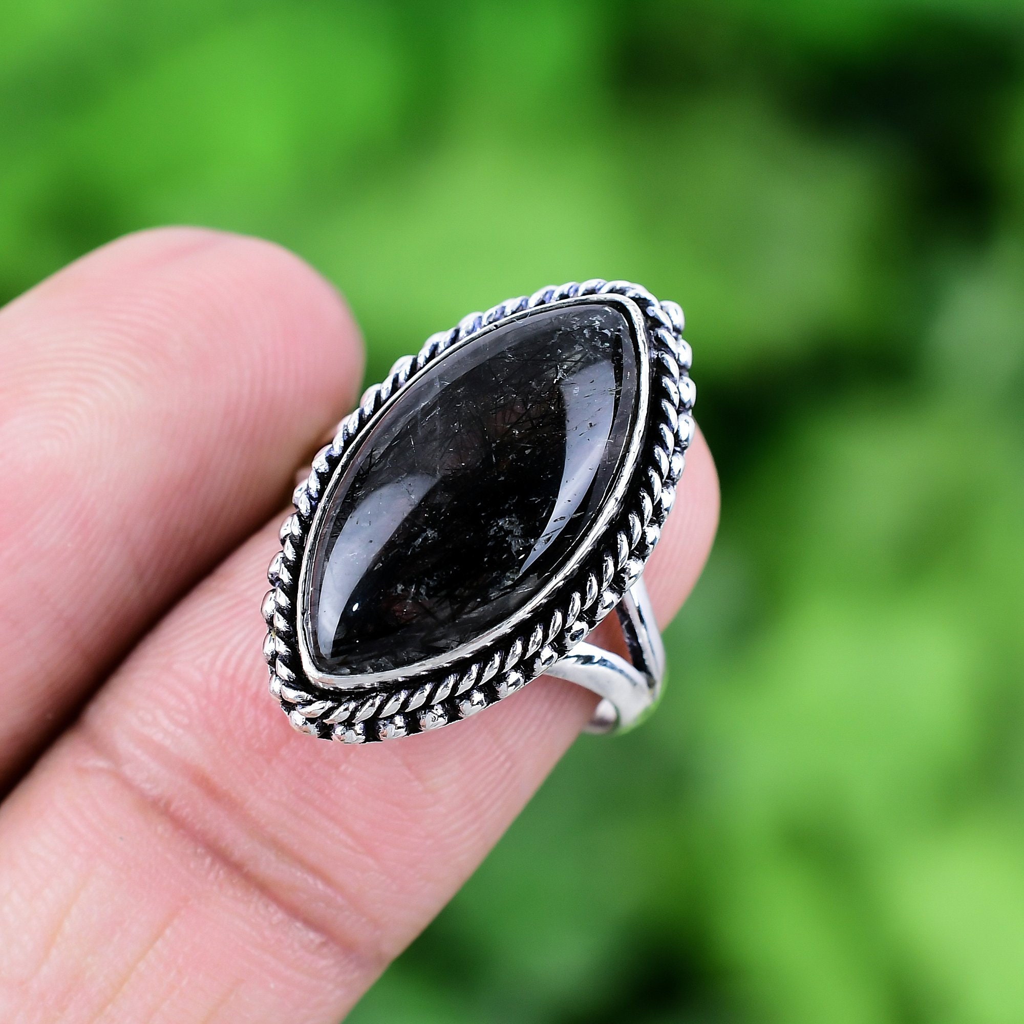 Carved Chain Ring, Gold, Silver, Hardstones