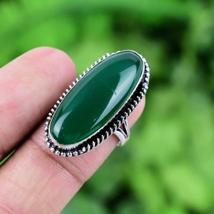 Green Onyx Ring 925 Sterling Silver Ring Green Onyx Genuine Gemstone Bohemian Ring Handmade Silver Jewelry Ring Gift For Her RJS222