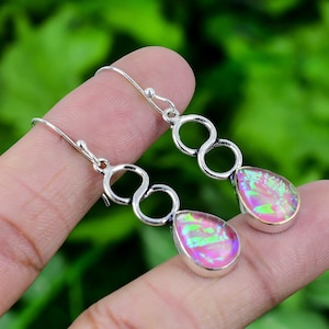 Pink Triplet Fire Opal Earring 925 Sterling Silver Earring Triplet Fire Opal Gemstone Handmade Silver Jewelry Earring 1.8&quot; Inches Long