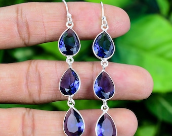 Tanzanite Drop Earrings: Sterling Silver Dangle, Handmade Gemstone Jewelry