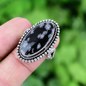 Snowflake Obsidian Ring 925 Sterling Silver Ring Genuine Gemstone Bohemian Ring Handmade Silver Jewelry Ring Gift For Her RJS152