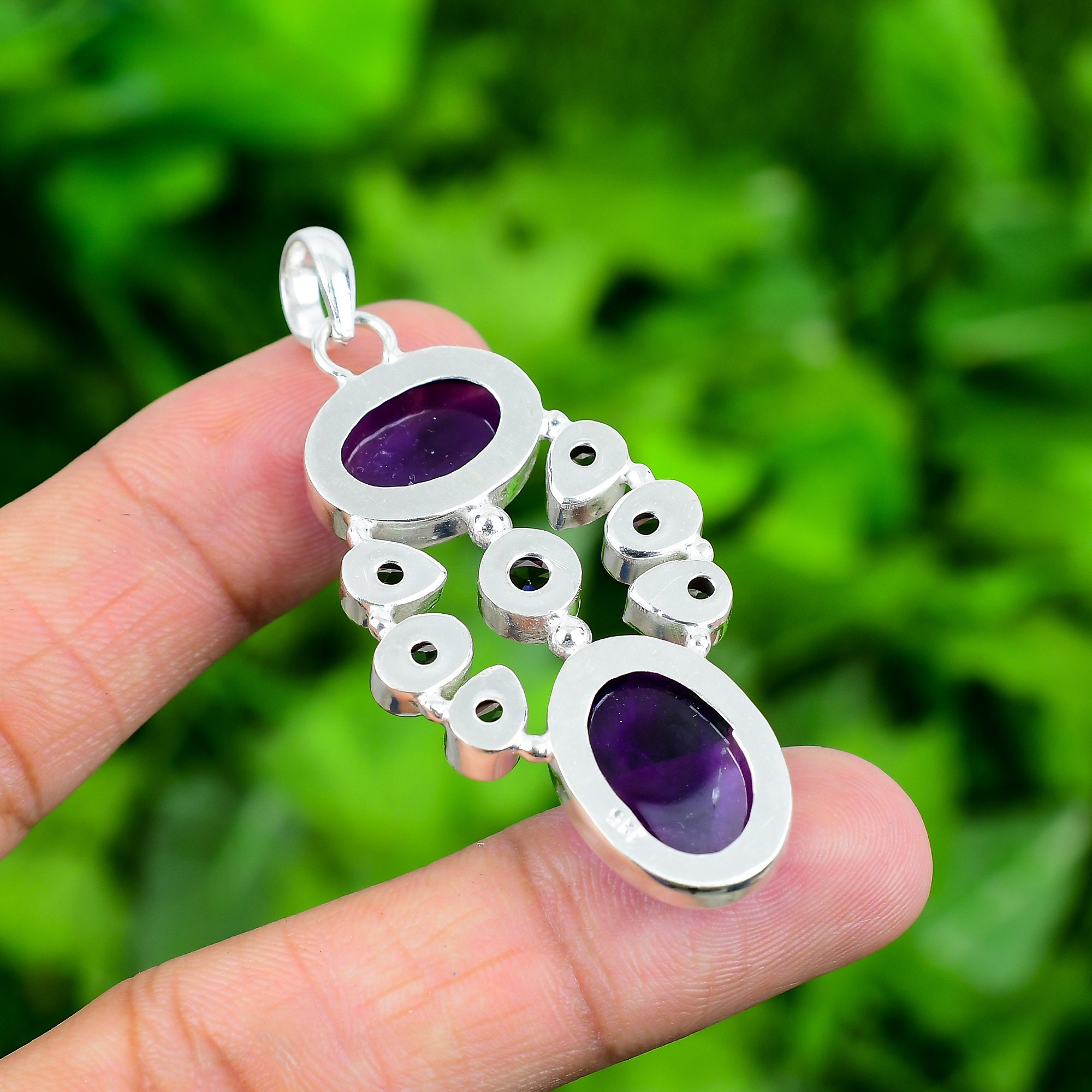 Pendentif Améthyste Africaine Argent 925 – Fait Main, Larme, G-43 (neuf Sans Boîte)