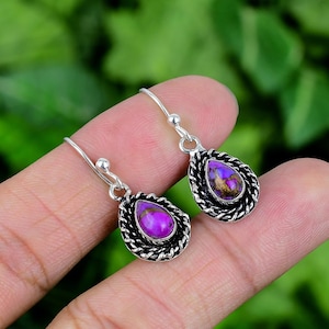 Classic Purple Copper Turquoise Earring 925 Sterling Silver Earring Purple Turquoise Gemstone Jewelry Dangle Drop Earring For Gift SLGRE150
