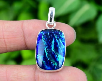 Handmade Blue Fire Opal Pendant: 925 Sterling Silver Gemstone Jewelry
