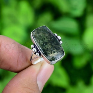 Moss Agate Ring 925 Sterling Silver Ring Moss Agate Genuine Gemstone Ring Handmade Silver Jewelry Statement Ring Gift For Her RJS590