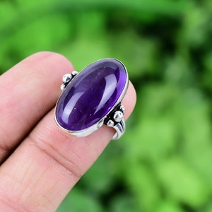 African Amethyst Ring 925 Sterling Silver Ring Amethyst Genuine Gemstone Bohemian Ring Handmade Silver Jewelry Ring Gift For Her RJS176