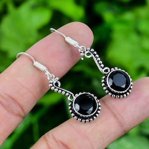 Black Onyx Earrings 925 Sterling Silver Dangle Earrings Black Onyx Genuine Gemstone Handmade Silver Jewelry Earring Gift For Earring SLGRE27