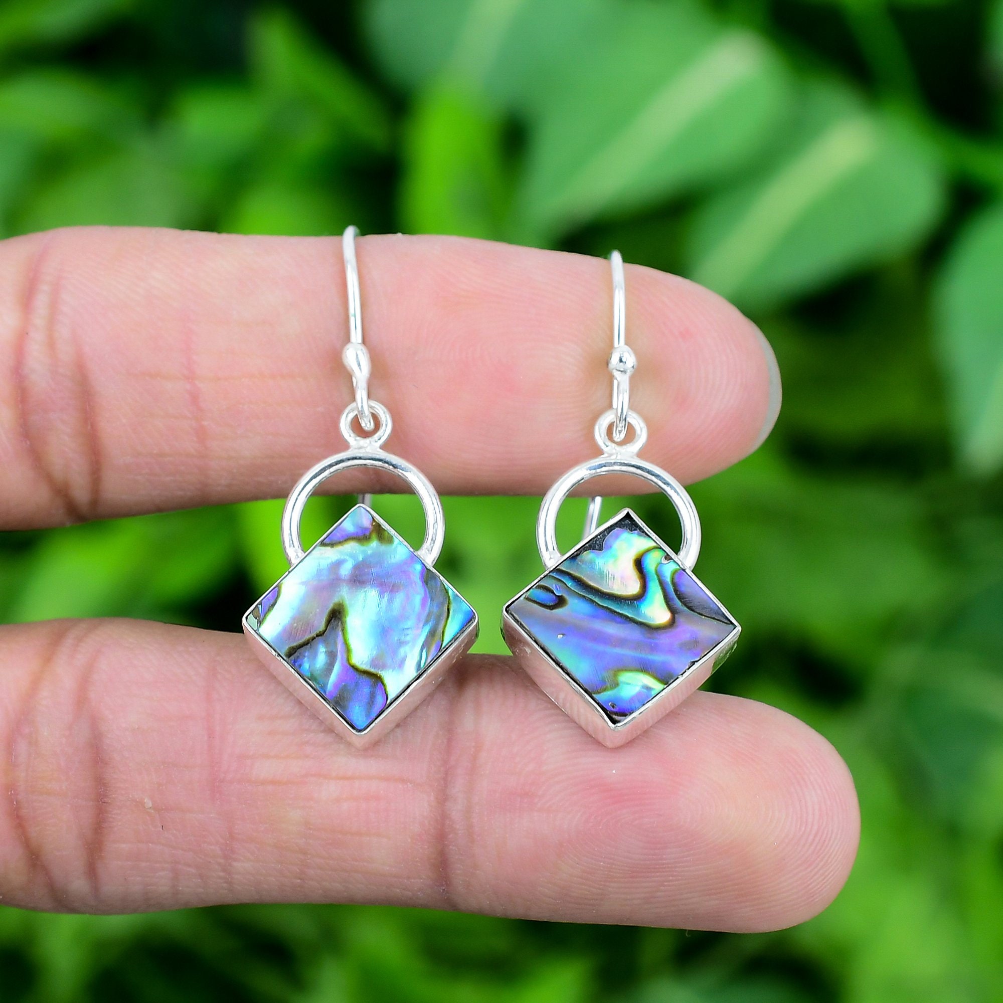 Boucles D'oreilles Pendantes En Argent 925 - Coquille D'ormeau Et Rubylite - Fait Main En Inde