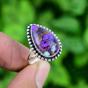 Handmade Copper Purple Turquoise Ring: 925 Sterling Silver Statement Ring