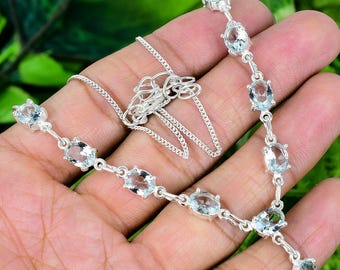 Aquamarine Necklace: Handmade 925 Sterling Silver Minimalist Jewelry
