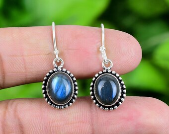 Handgefertigte Labradorit 925 Sterling Silber Ohrringe: Edelsteinschmuck