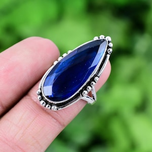 Sapphire Ring 925 Sterling Silver Ring Faceted Blue Sapphire Gemstone Bohemian Ring Handmade Silver Jewelry Ring Gift For Her RJS83